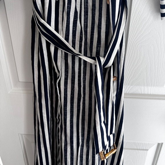 Zara white and blue striped linen long dress - Picture 4 of 6